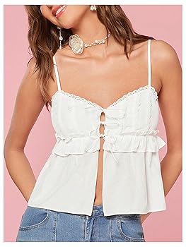 SHENHE Women's Cute Babydoll Tops Bow Tie Ruffle Crop Top